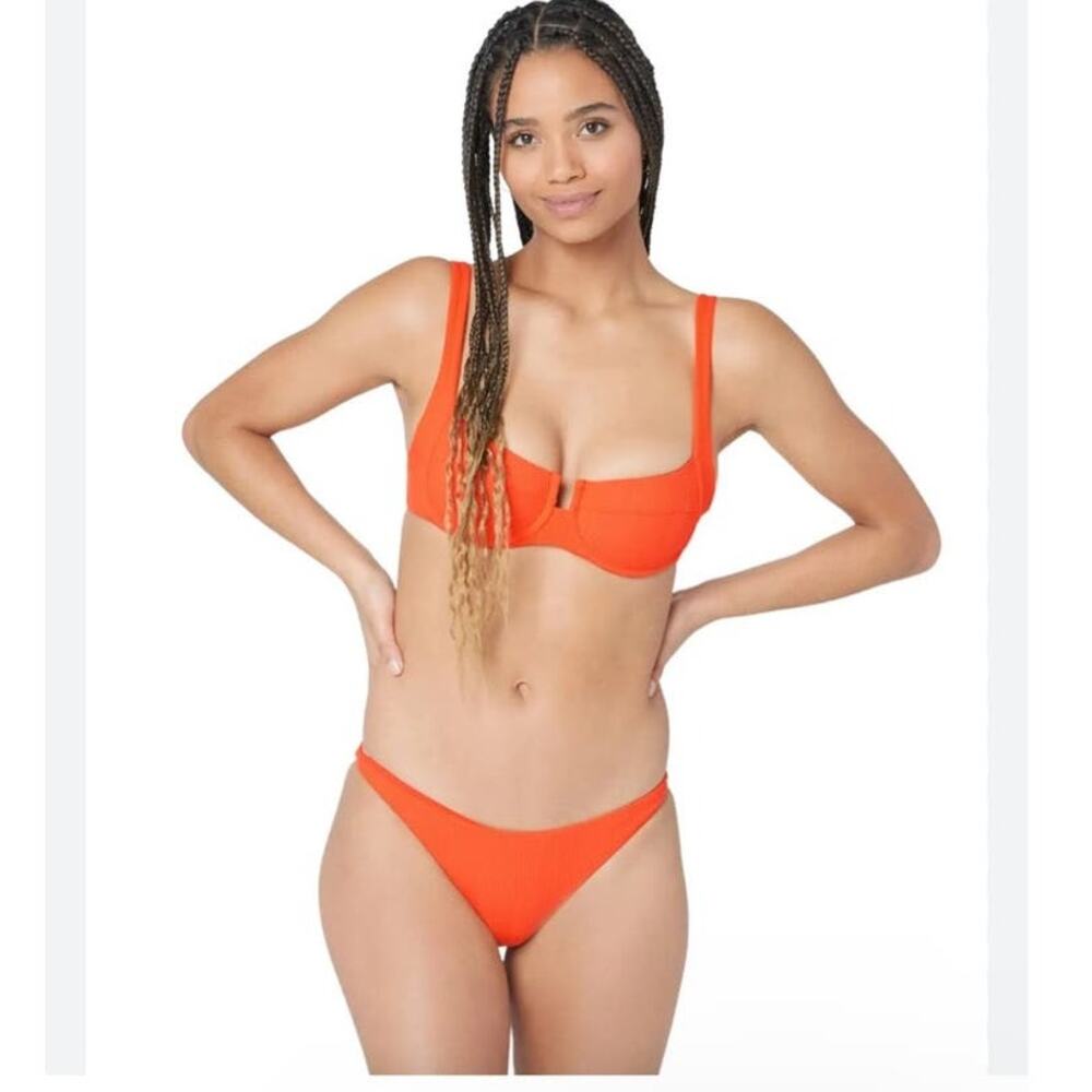 L Space Camacho Ribbed Bikini Bottom Full Coverage Poppy Orange Sz XL